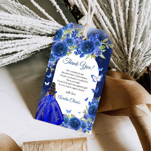 Étiquettes-cadeau Rose d'argent bleu Quinceanera Anniversaire