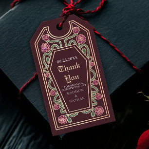 Étiquettes-cadeau Rose de café gothique rouge Merci Mariage