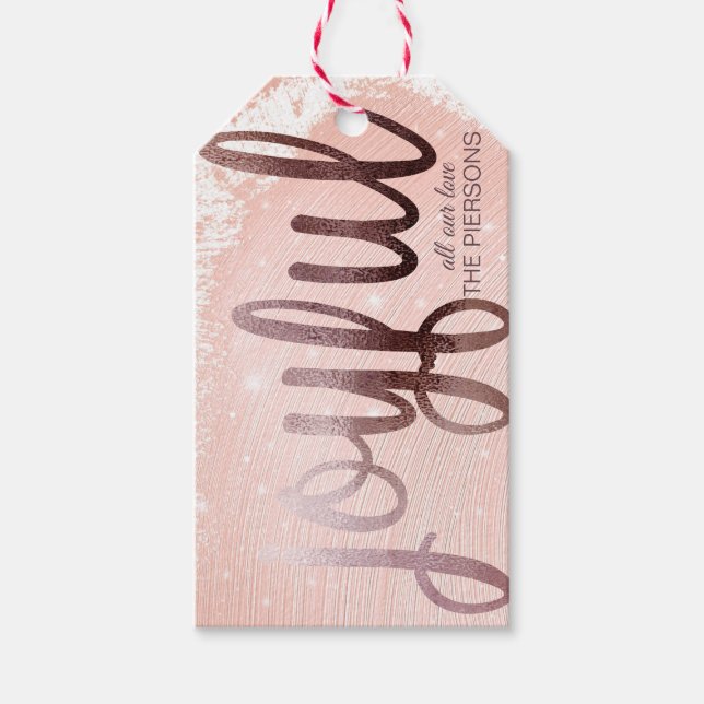 Étiquettes-cadeau Rose de Noël Gold Joyeux (Devant)