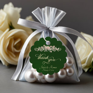 Étiquettes Cadeau Rose en défilement et monogramme - Émeraude à fest
