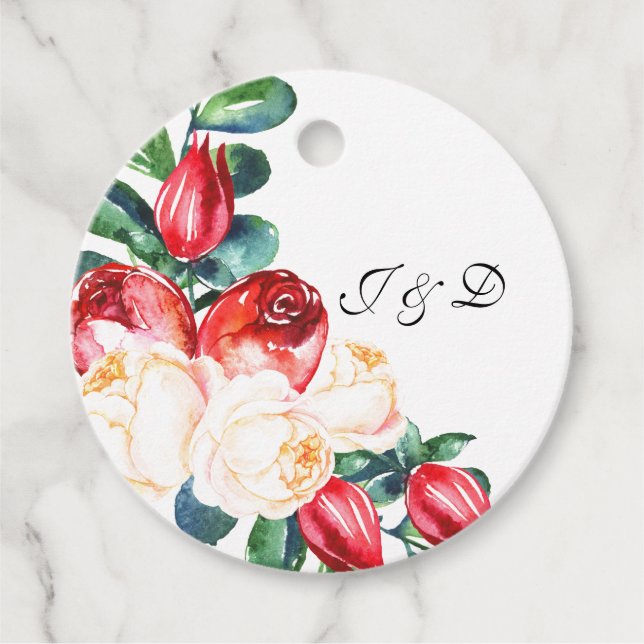 Étiquettes Cadeau Rose et Berry Mariage de tiges d'aquarelle (Devant)