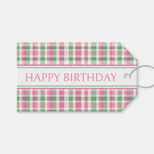 Étiquettes-cadeau Rose et vert écossais Prépa Personnalisé