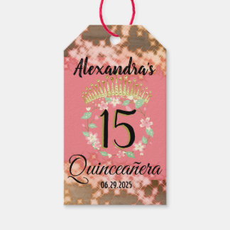 Étiquettes-cadeau Rose étincelant Gold Quinceañera Princesse Espagno