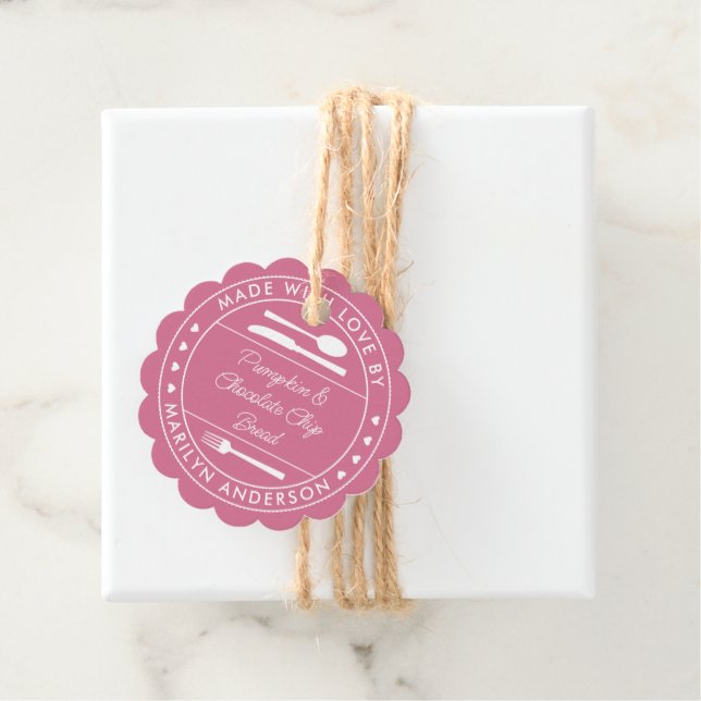 Étiquettes Cadeau Rose Fabriqué Avec Amour Alimentation Cadeau (En situation)