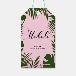 Étiquettes-cadeau Rose Feuilles Vertes Tropicales Plage MAHALO ALOHA