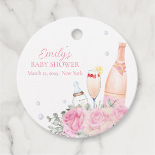 Étiquettes Cadeau Rose Fleur Poppin Champagne Bouteilles Baby shower