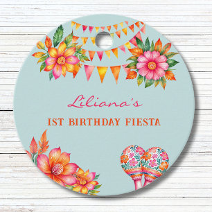 Étiquettes Cadeau Rose Floral Blue Fiesta 1er anniversaire Merci