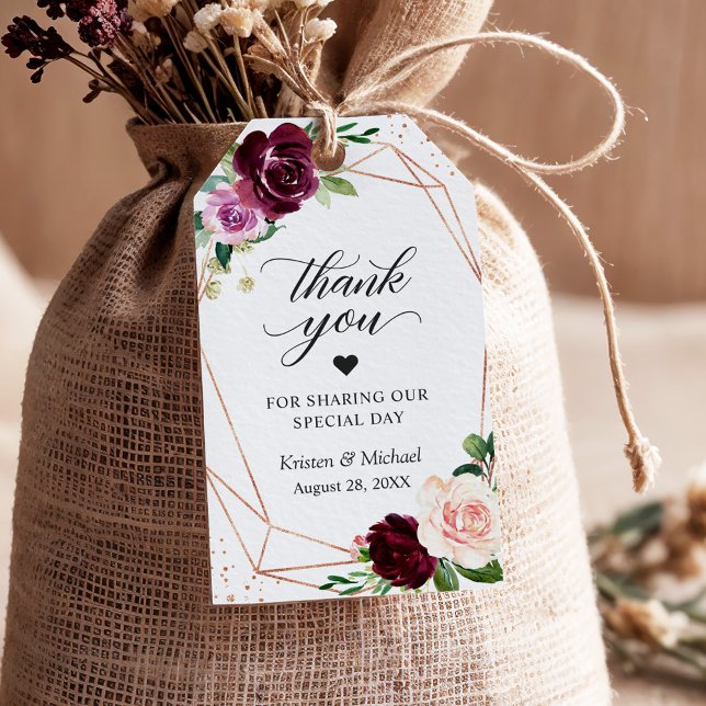 Étiquettes-cadeau Rose Floral violet  or Mariage Merci (Créateur téléchargé)
