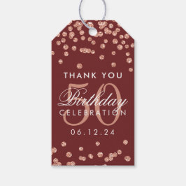 Étiquettes-cadeau Rose Gold 50 Anniversaire Merci Confetti Bourgogne