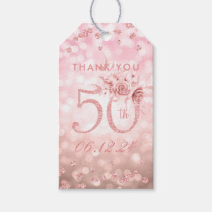 Étiquettes-cadeau Rose Gold 50th Birthday Merci Lumières