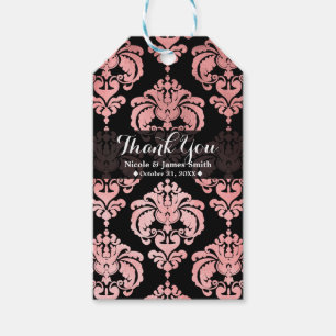 Étiquettes-cadeau Rose Gold Black Damask Vintage Wedding Event Favor