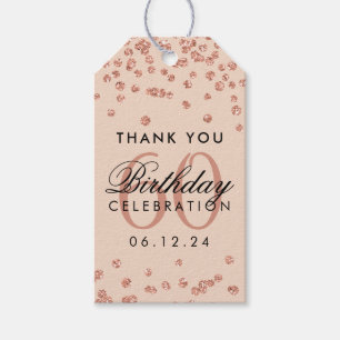 Étiquettes-cadeau Rose Gold Blush 60e anniversaire Merci Confetti