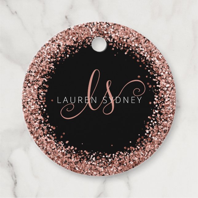 Étiquettes Cadeau Rose Gold Blush Pink Parties scintillant Glam Nom  (Devant)