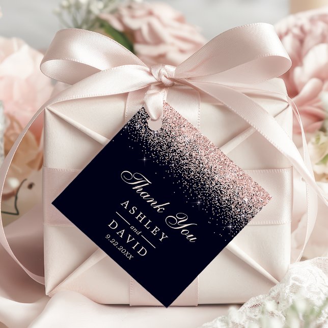 Étiquettes Cadeau Rose Gold Confetti Marine Bleu Mariage moderne (Créateur téléchargé)