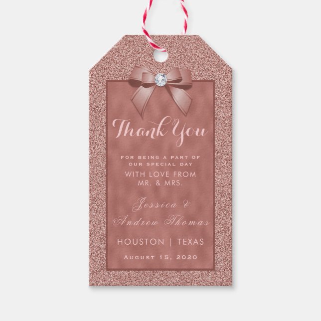 Étiquettes-cadeau Rose Gold et élégant Parties scintillant Mariage M (Devant)