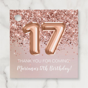 Étiquettes Cadeau Rose Gold Kids Girly 17e fête d'anniversaire