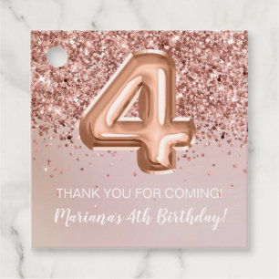 Étiquettes Cadeau Rose Gold Kids Girly 4e fête d'anniversaire