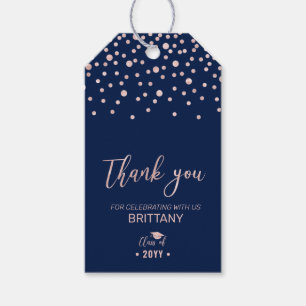 Étiquettes-cadeau Rose Gold & Navy Blue Modern Graduation Party