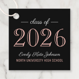 Étiquettes Cadeau Rose Gold Noir Élégant Diplômés de 2026