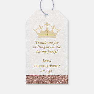 Étiquettes-cadeau Rose Gold Parties scintillant Princesse Crown Fave