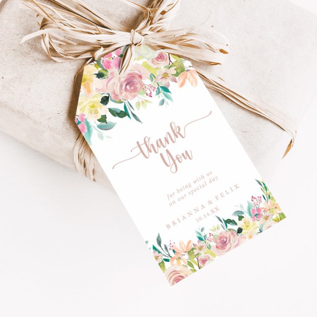 Étiquettes-cadeau Rose Gold Spring Floral Mariage Merci (Créateur téléchargé)