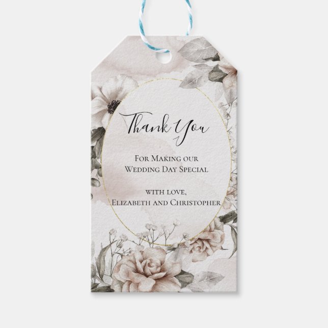 Étiquettes-cadeau Rose Gris Floral Fleurs Mariage botanique (Devant)