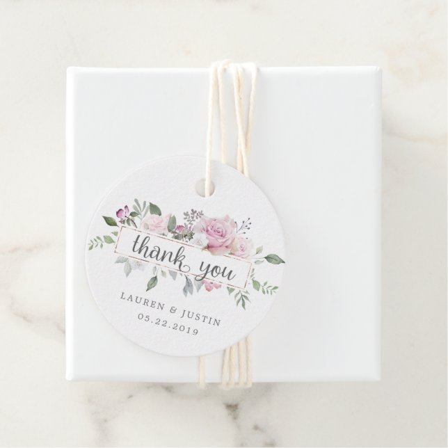 Étiquettes Cadeau Rose Jardin fleuri Mariage Merci (En situation)