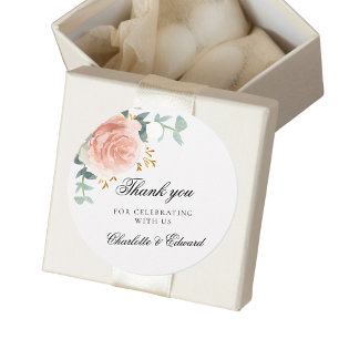 Étiquettes Cadeau rose mariage or vert fleuri merci