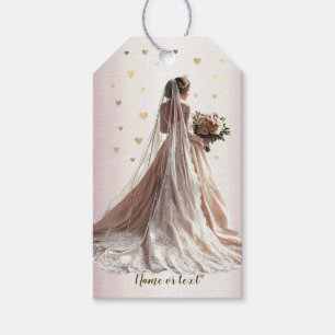 Étiquettes-cadeau Rose Mariée d'hiver Mariée Golden Shiny Heart Part