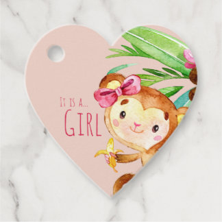 Étiquettes Cadeau Rose mignon singe bébé fille Faire-part