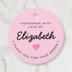 Étiquettes Cadeau Rose Personnalisé Fait Maison avec Amour Merci