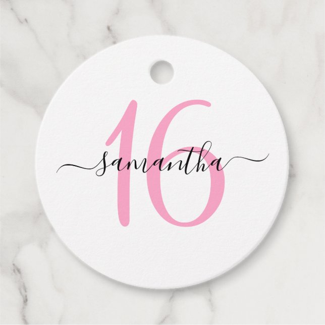 Étiquettes Cadeau Rose personnalisé pour un Sweet 16 (Devant)