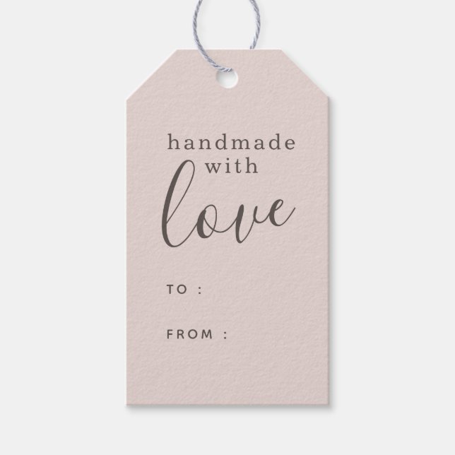 Étiquettes-cadeau Rose Poussiéreuse Faite à la Main avec Amour (Devant)