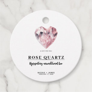 Étiquettes Cadeau Rose Quartz Cœur Rose Mariage Amour Cristal