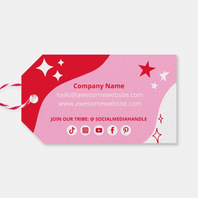 Étiquettes-cadeau Rose Red Stars Custom Business Logo Social Media (Dos Horizontal)
