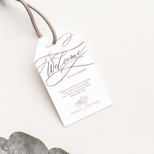 Étiquettes-cadeau Rose romantique Gold Calligraphy Mariage Bienvenue (Créateur téléchargé)