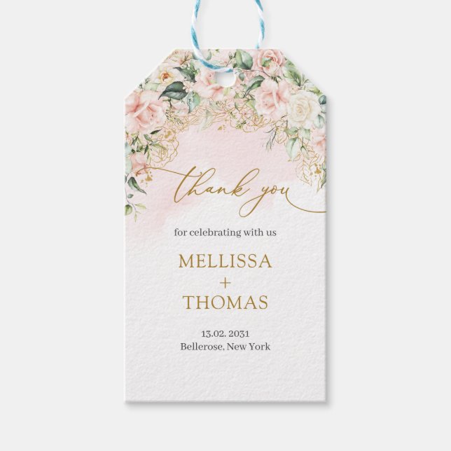 Étiquettes-cadeau Rose rose clair script de calligraphie moderne mar (Devant)