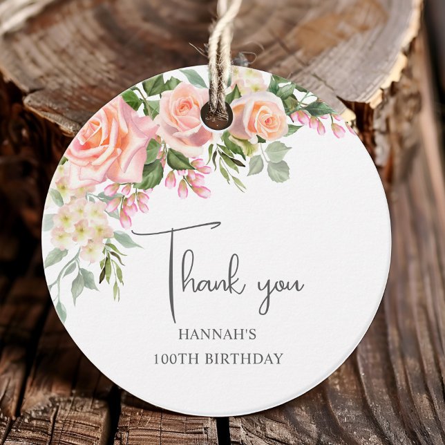 Étiquettes Cadeau Rose rose de Peach Floral 100e anniversaire (Créateur téléchargé)