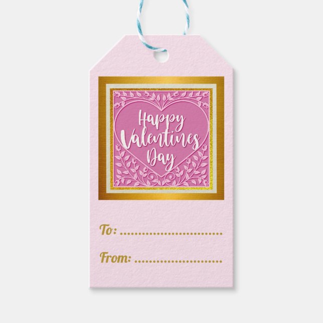 Étiquettes-cadeau Rose rose moderne Coeur floral Romantique Valentin (Devant)