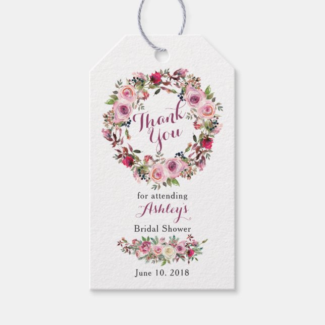 Étiquettes-cadeau Rose rose violet chic Fête des mariées Merci (Devant)