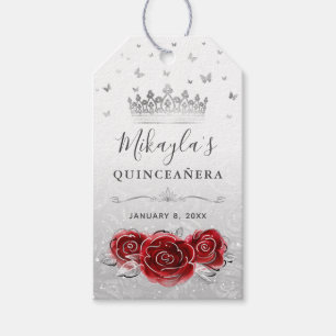 Étiquettes-cadeau Rose Rouge et Couronne d'Argent Cadeau de Remercie