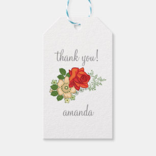 Étiquettes-cadeau Rose Rouge et Marguerites Merci