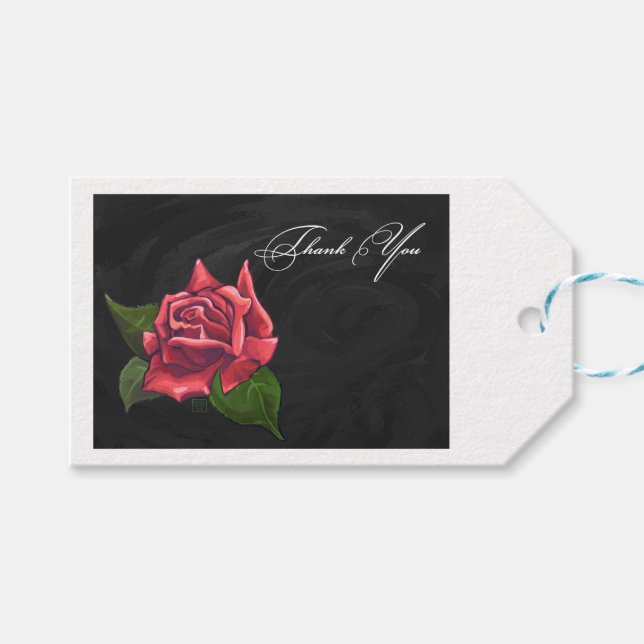 Étiquettes-cadeau Rose rouge Merci (Devant (Horizontal))