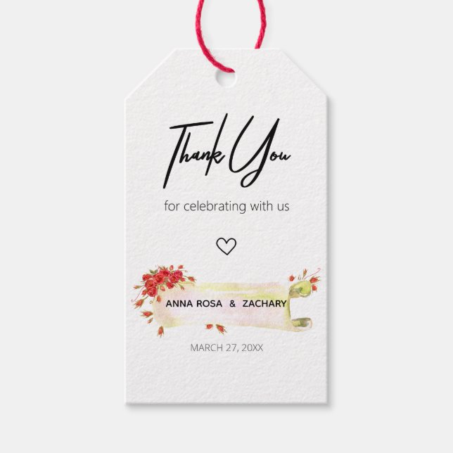Étiquettes-cadeau *~* Rose rouge Merci Floral Mariage (Devant)