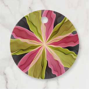 Étiquettes Cadeau Rose Vert Anthracite Fleur Fractale Art personnali