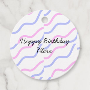 Étiquettes Cadeau Rose violet rayures heureux anniversaire ajouter n