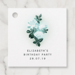 Étiquettes Cadeau Roses blanches Iridescentes et dentelle Turquoise