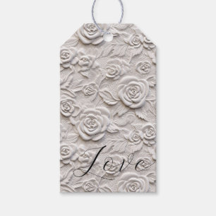 Étiquettes-cadeau Roses blanches romantiques Faux Mariage en cuir