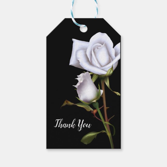 Étiquettes-cadeau Roses blanches romantiques Mariage élégant Favoris (Devant)