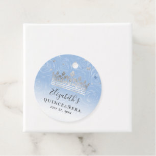Étiquettes Cadeau Roses Bleu Bébé Lumière Argentée Élégante Quincean